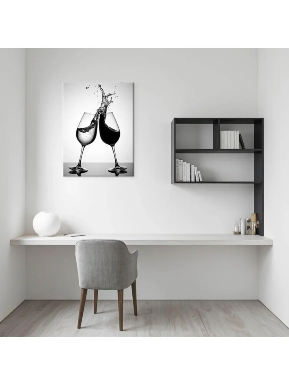 Modern Black & White Wine Splash Canvas Art Print - Abstract Home Decor 18x24